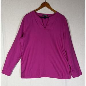 Lauren Ralph Lauren Linen Tunic Top Women’s XL Magenta Roll Tab Sleeves
